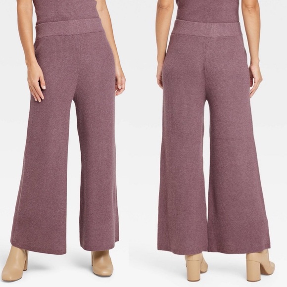 *Set of 2* High-Rise Ribbed Sweater Wide-Leg Pants - Picture 4 of 7